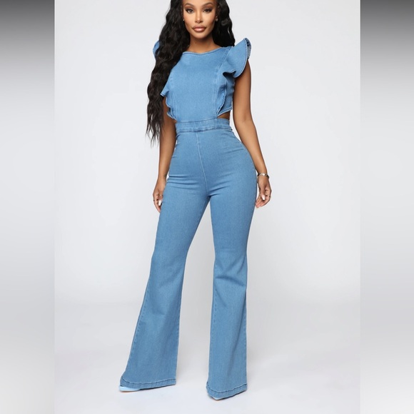 Pants - Blue Ruffled Jumpsuit